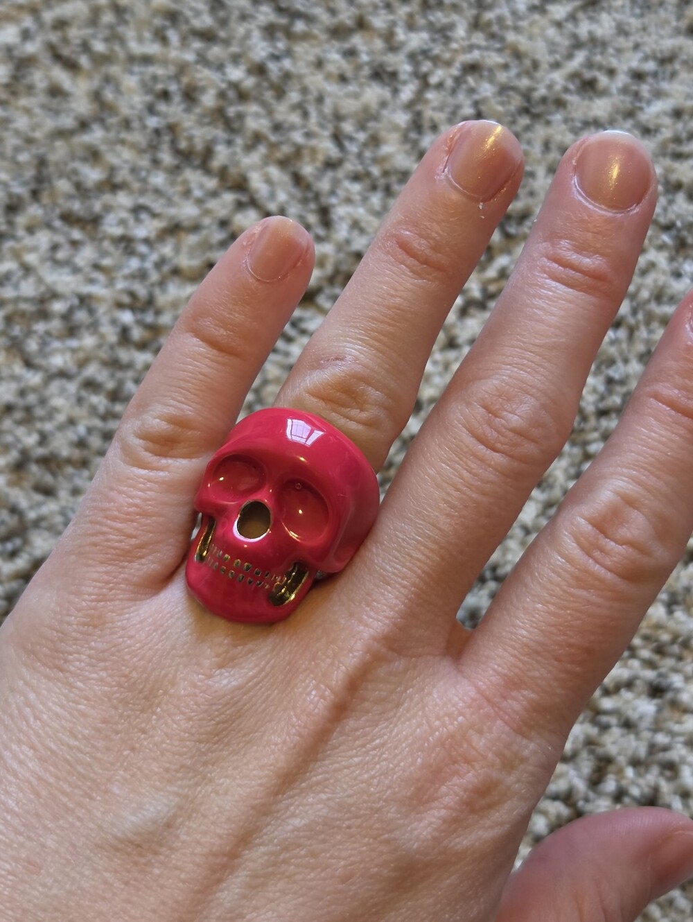 Gold Tone Enamel Skull Ring